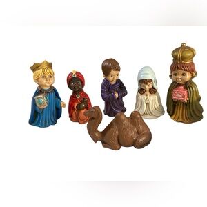Vintage Arnel’s 1975 Ceramic Nativity 6 Piece Hand Painted Christmas Decoration